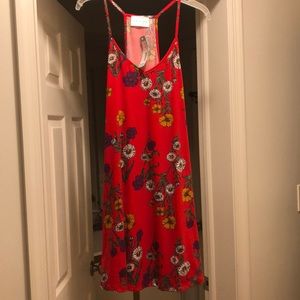 French Grey Red Floral Swing Dress